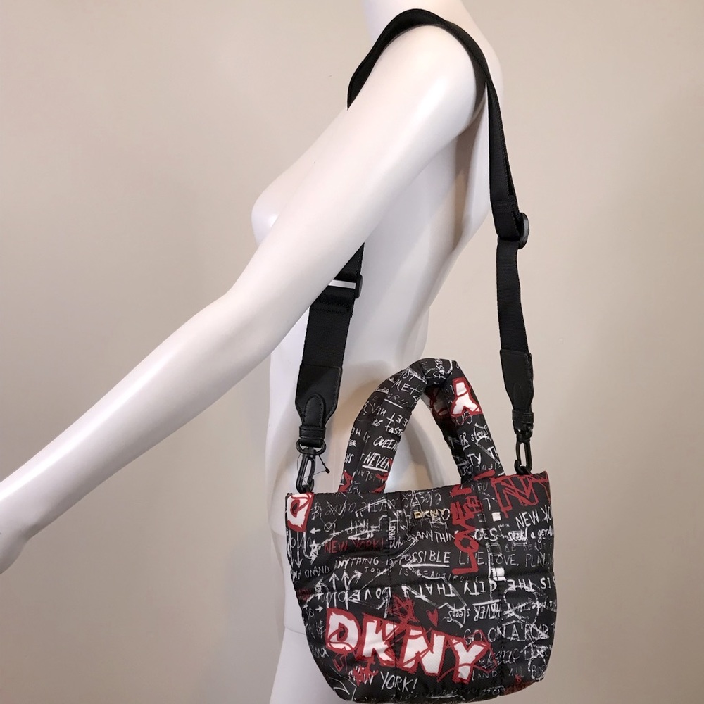 Dkny GIANIA Mini Top Handle Tote Graffiti Crossbody Shoulder Puff Style Handbag